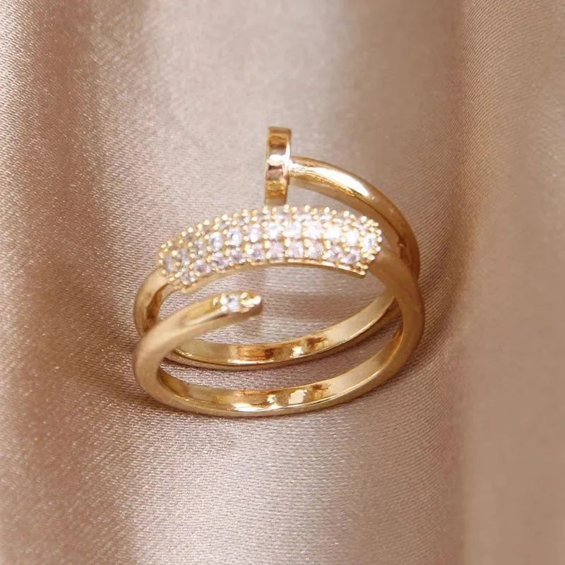 Personalized Light Luxury Zircon Three Circle Nail Opening Ring for Women