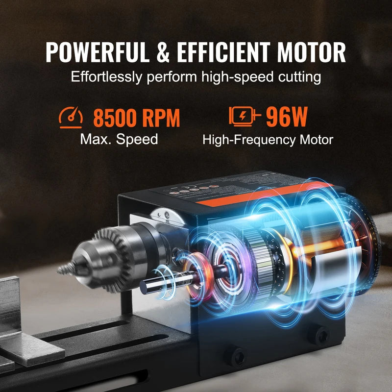 Mini Wood Lathe Machine 7-Inch, 96W Power, 7-Speed for DIY Woodworking