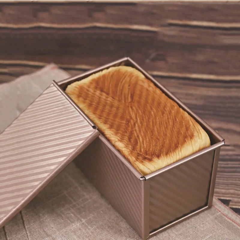 Non-Stick Golden Loaf Pan with Lid - Durable Baking Mold for Oven, Rust-Resistant