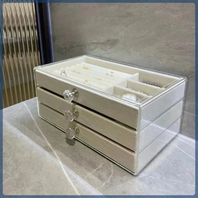 Large Capacity Jewelry Storage Box with 3 Dustproof Drawers for Earrings Rings Bracelets