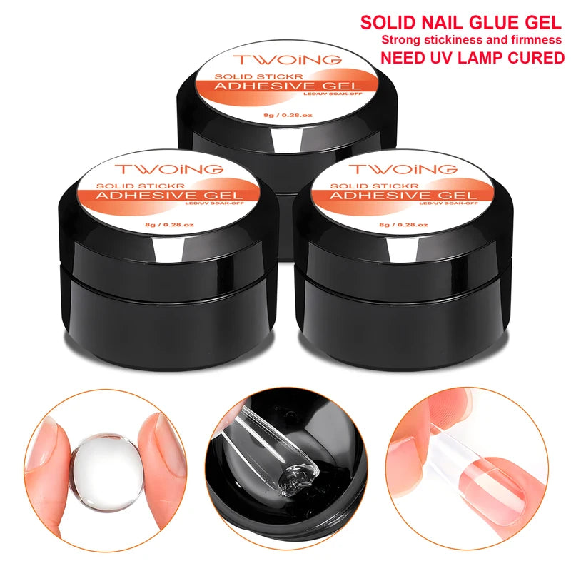 Clear Nail Glue Gel for Tips & Rhinestones - Strong Adhesive with No Wipe Finish