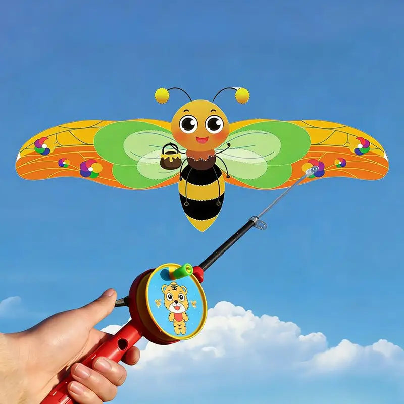 Kids Mini Fishing Rod Kite Set with Butterfly Parrot Design, Easy to Fly, Outdoor Beach Park Toy