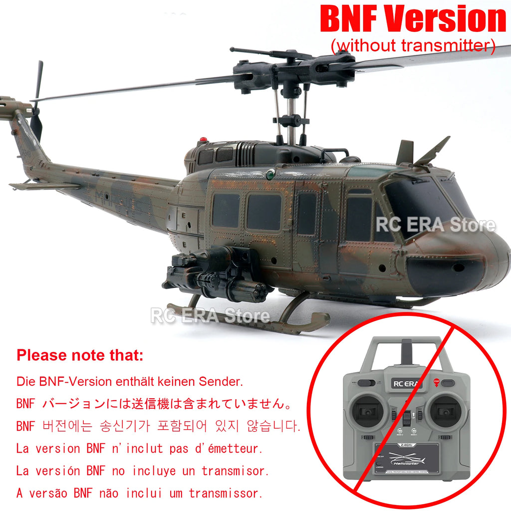 Camouflage Remote Control Helicopter with Gyro & Optical Flow Stabilization - Weathered UH1 Huey RC Toy