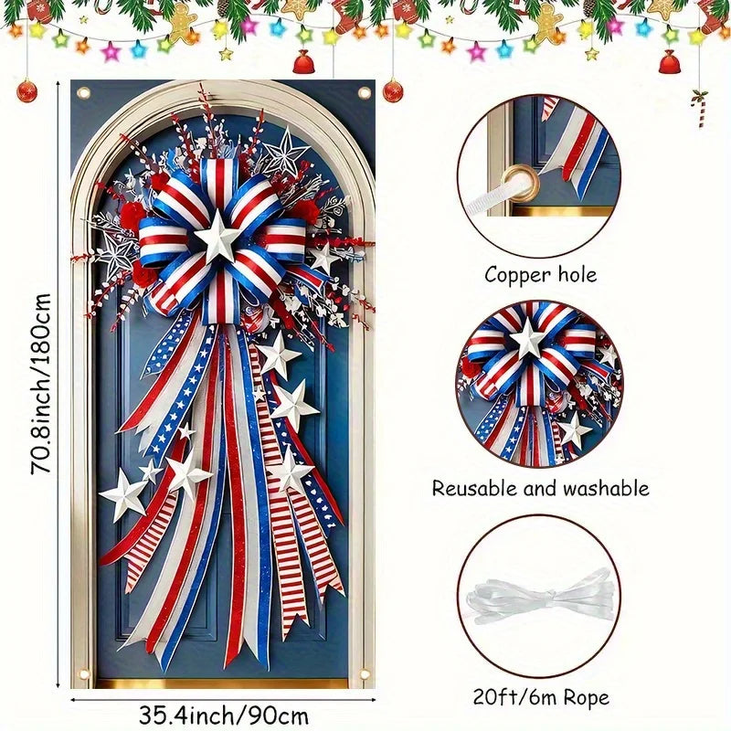 American Independence Day Star and Stripe Flag Door Hanging Decoration - Red White Blue Holiday Banner