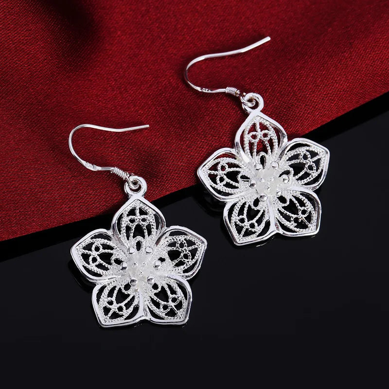 925 Sterling Silver Flower Earrings for Women - Retro Jewelry Gift