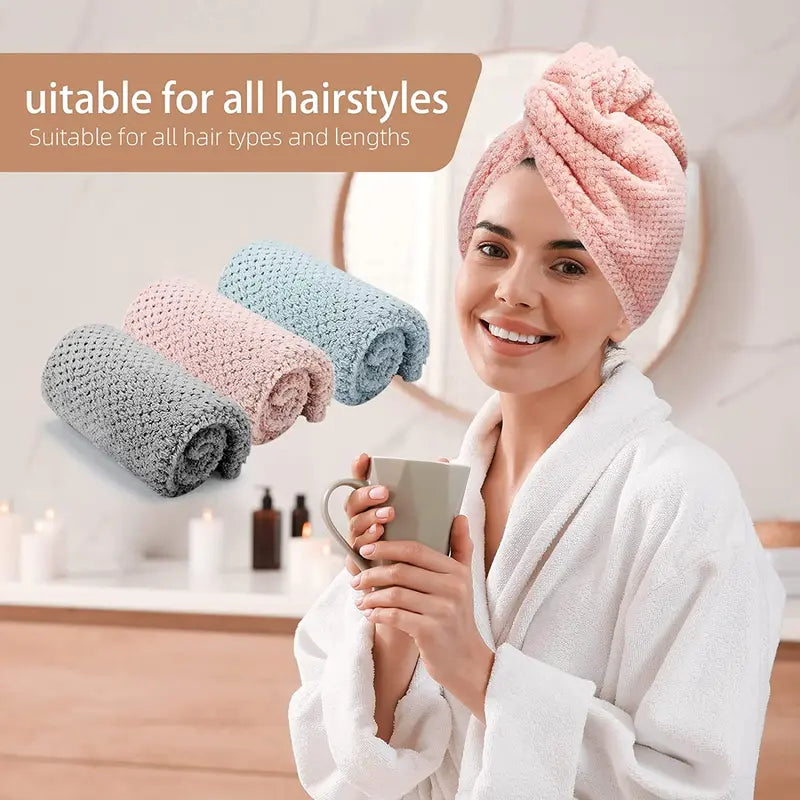Women's Microfiber Hair Towel Cap - Soft Coral Fleece, Quick-Drying & Absorbent