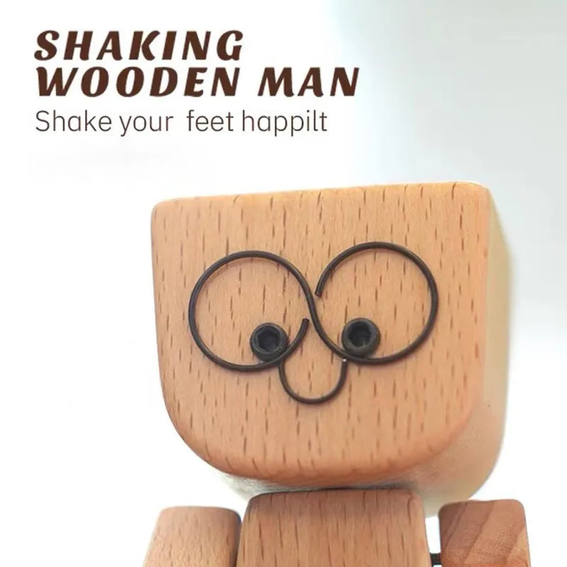 Wooden Man Figurine - Shaking Wooden Sculpture for Car, Desk & Home Decor