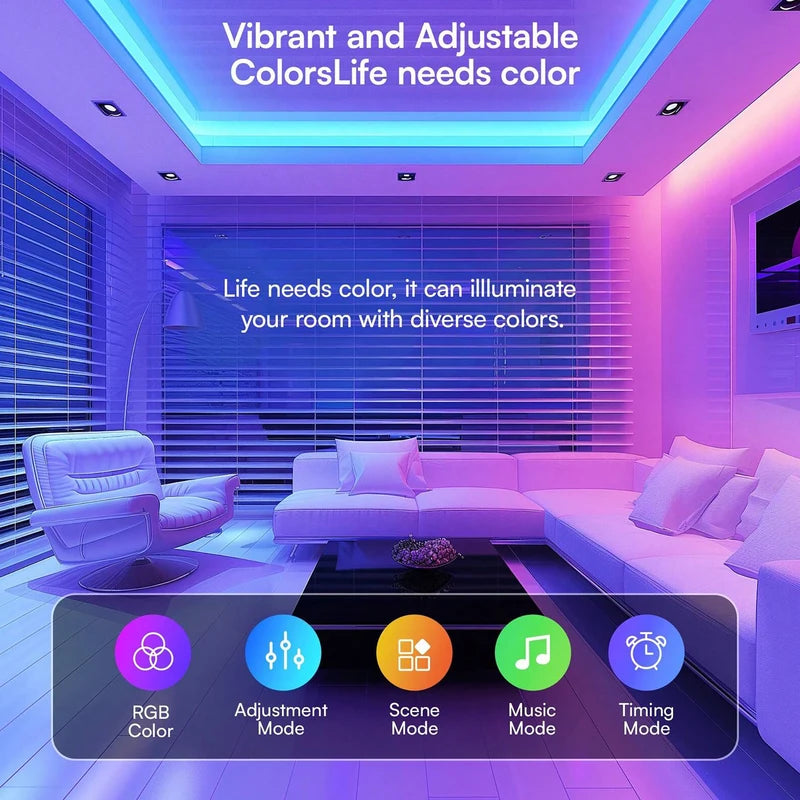 100FT RGB LED Strip Lights with Remote & App Control for Room Decoration