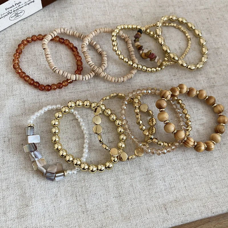 Vintage Glass & Wooden Beaded Bracelets Set - Ethnic Boho Style, Stackable Jewelry for Women Men