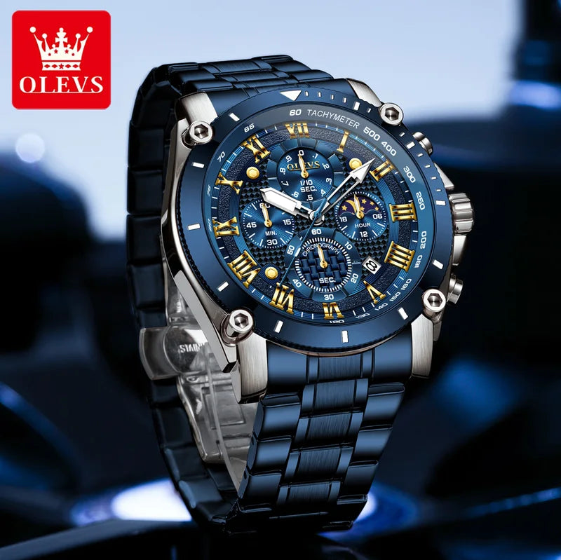 Men's Luxury Sport Watch with Stainless Steel Waterproof Chronograph