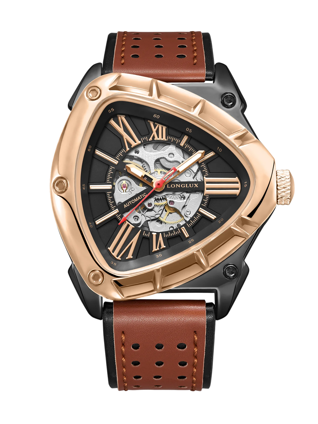 Men's Automatic Skeleton Watch with Leather Strap Waterproof and Luminous Dial