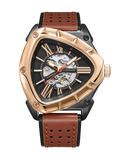 Men's Automatic Skeleton Watch with Leather Strap Waterproof and Luminous Dial