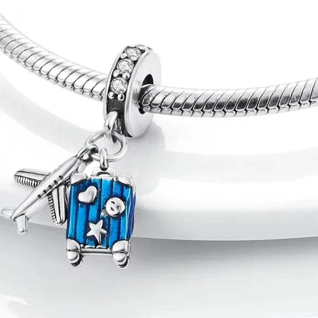 Travel Charm Bead - Airplane Luggage Passport Jewelry Gift - Multiple Colors