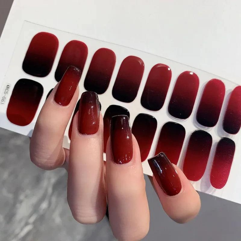 Semi-Cured Gel Nail Stickers Full Cover Color Nail Art Decals for UV Lamp