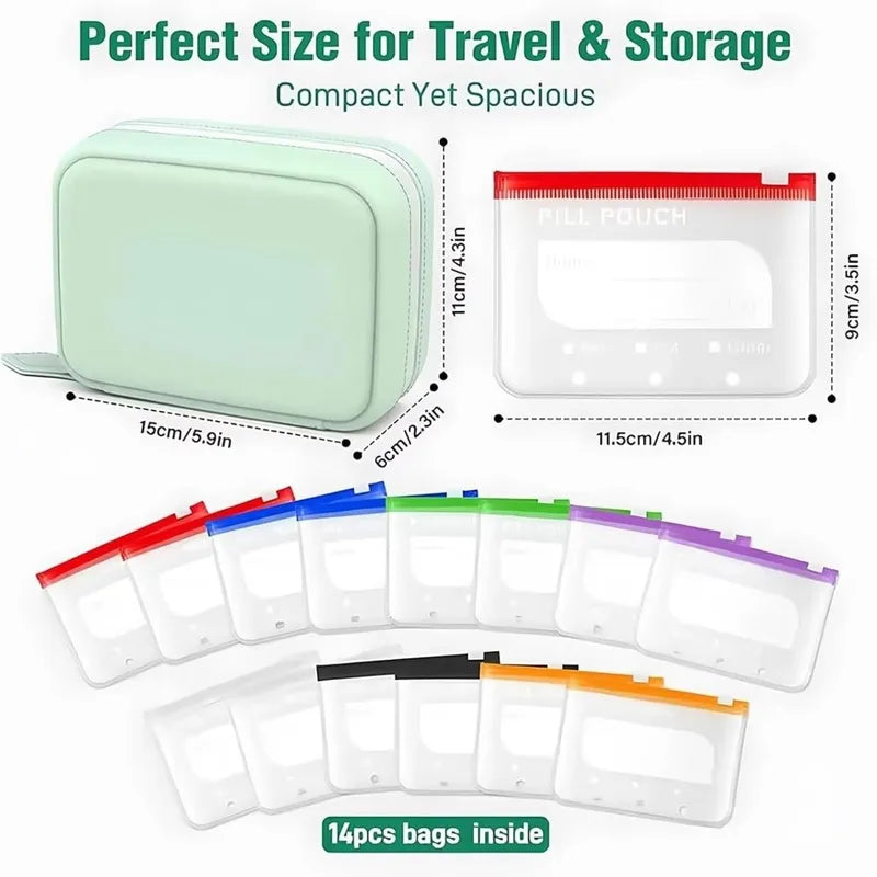 BPA-Free Waterproof Weekly Pill Organizer Set - Color Coded Travel Medicine Pouch