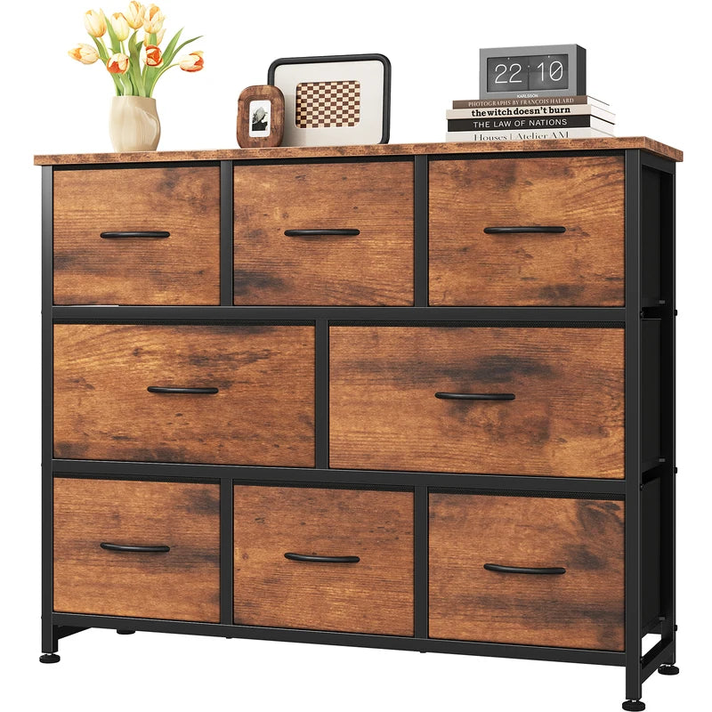 8-Drawer Fabric Storage Dresser with Wood Top - Bedroom, Living Room & Entryway Furniture