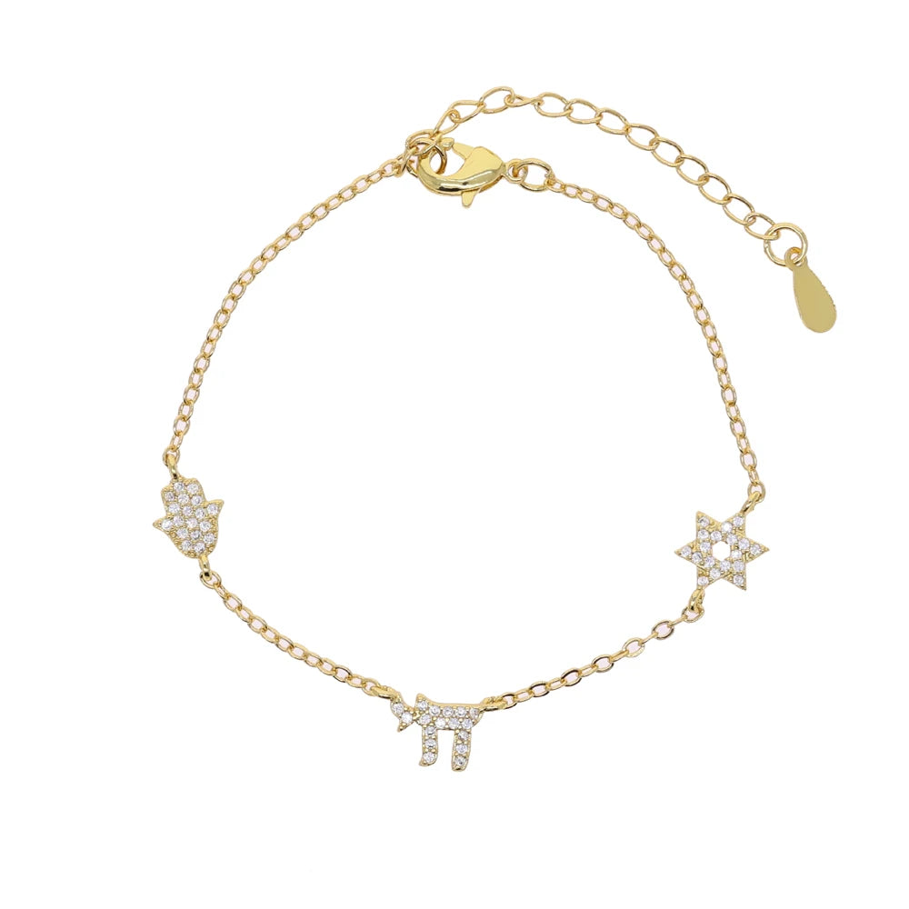 Lucky Charm Chain Eye Star Fish Amulet Jewelry Gold Bracelet - Religious Symbol