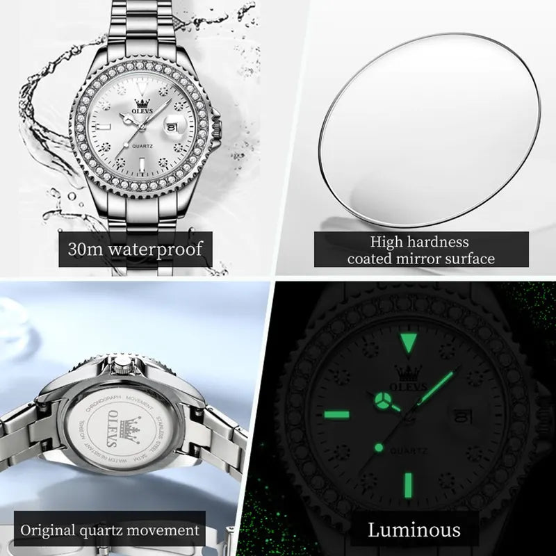 Women’s Quartz Watch with Diamond Dial Waterproof Stainless Steel Band Elegant Ladies Watch