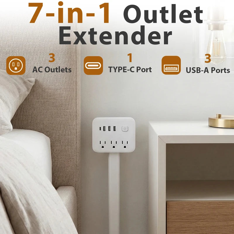 Retractable Power Socket Extender with USB Ports & Adjustable Wall Outlet