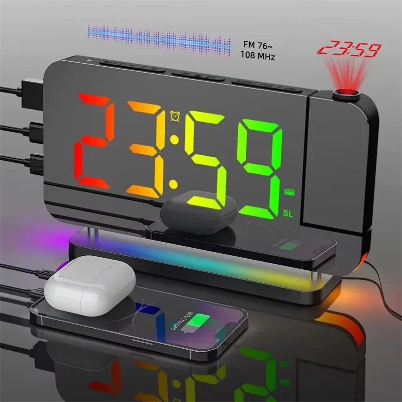 Digital Projection Alarm Clock with RGB Night Light & FM Radio