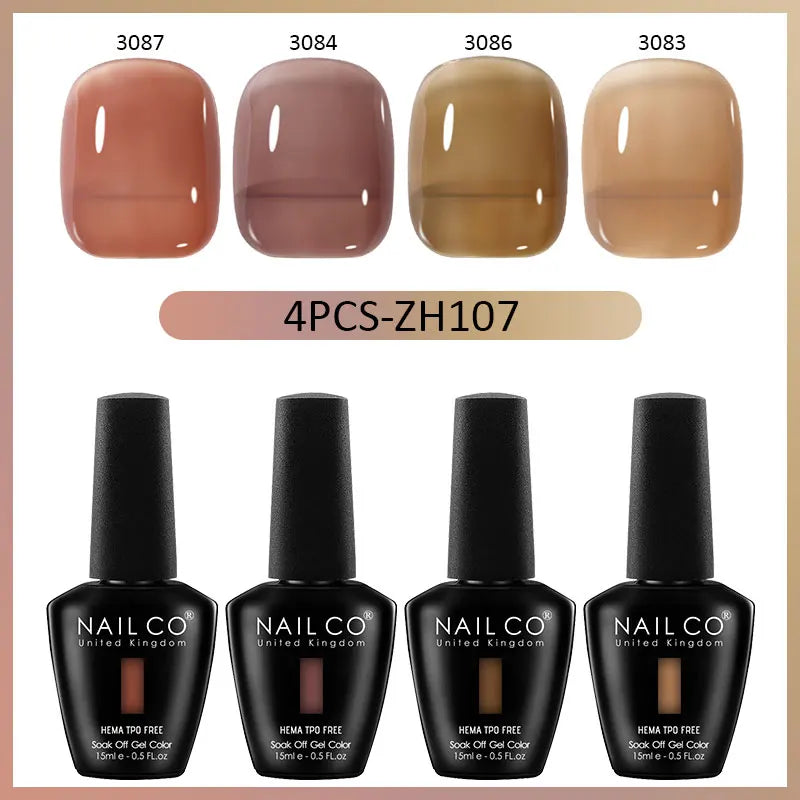 4pcs Translucent Color Gel Nail Polish Kit for Autumn Winter UV Nails
