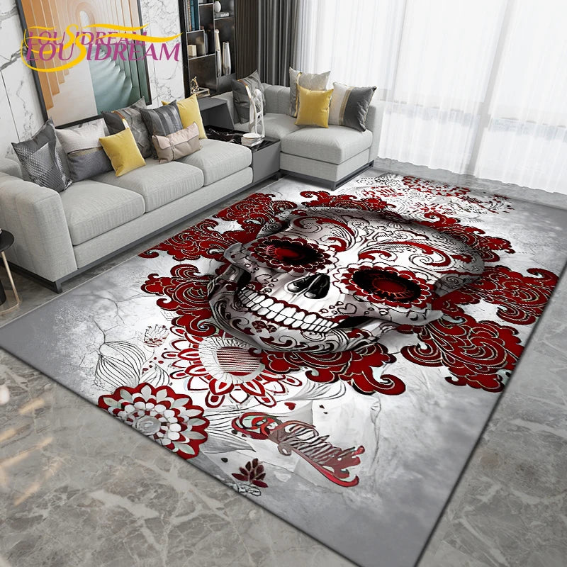 Horror Skull Area Rug for Living Room Bedroom Non-Slip Floor Mat Decor