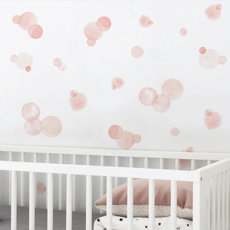Pink Polka Dot Wall Sticker - Children's Room Decor, Small Size Kindergarten Background