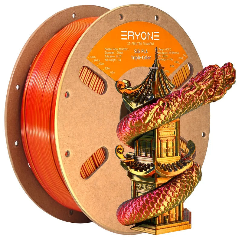 Silk Triple Color Series PLA 3D Printer Filament - 1kg Spool, 1.75mm, Shiny Finish