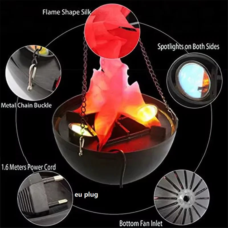 Halloween Fake Flame Lighting Prop - Haunted House Fire Basin with LED Flames