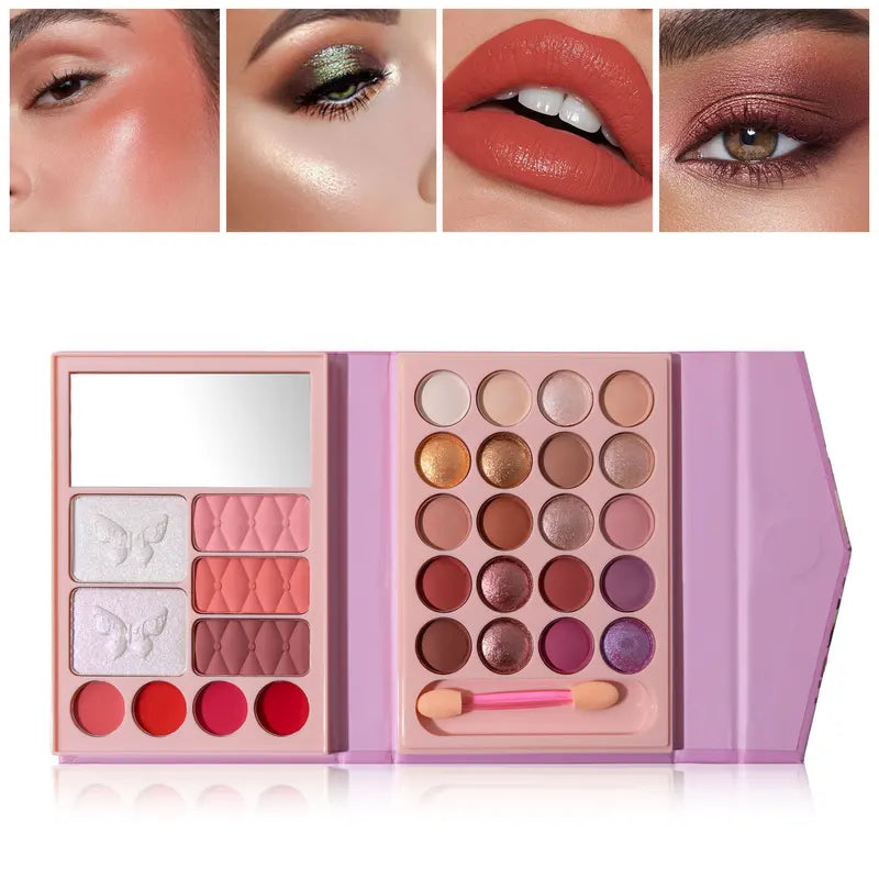 All-in-One Makeup Palette with Lipstick, Blush, Contour & Highlighter - Multicolor
