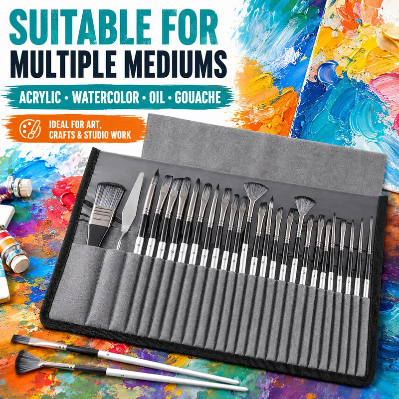 24-Piece Artist Paint Brush Set with Synthetic Brushes, Palette Knife & Storage Case for Acrylic Watercolor Oil & DIY Crafts