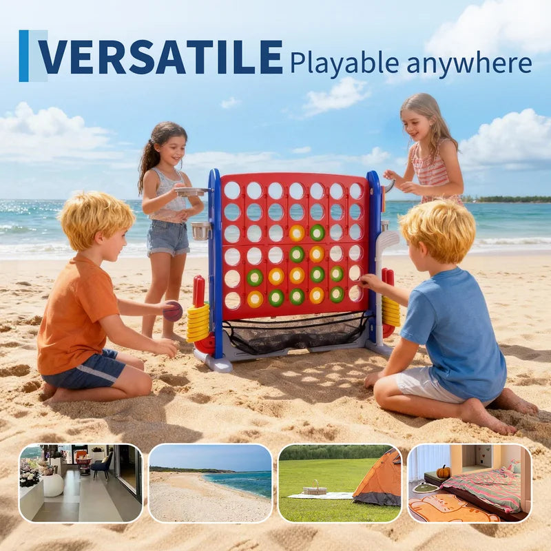 4-in-1 Giant Outdoor Yard Game Set with Basketball, Ring Toss & More - Adjustable Height