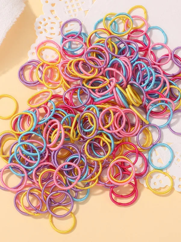 100 Pcs Colorful Nylon Rubber Hair Ties - Elastic Band for Baby Girls & Kids
