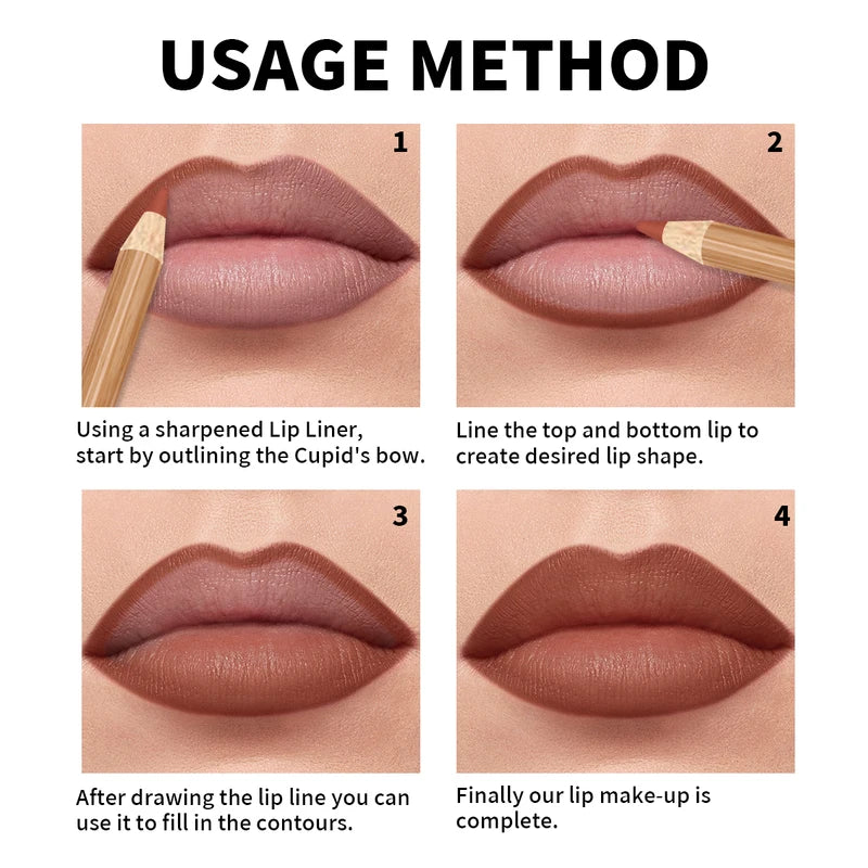 12-Piece Matte Lip Liner Set Waterproof & Long-Lasting Cosmetic Pencils