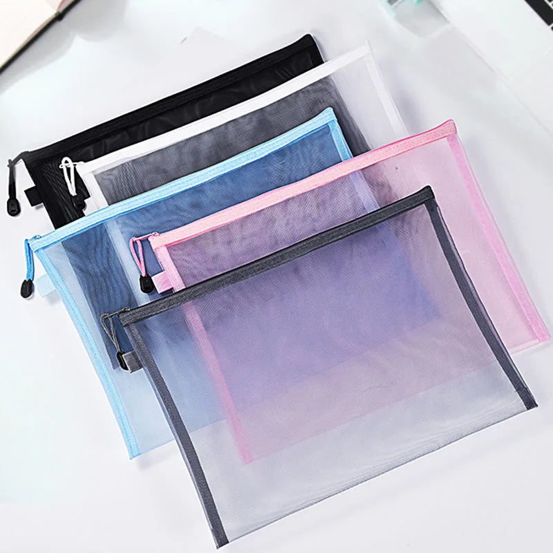 Transparent Nylon Mesh File Bag for A4 A5 A6 Documents & Stationery