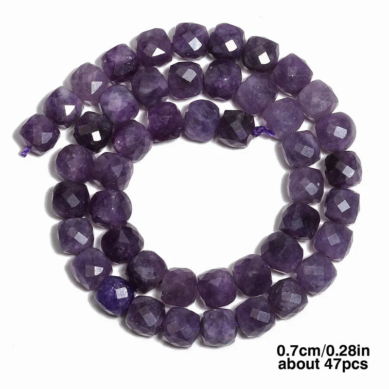Natural Amethyst Beads 7-8mm Faceted Square Cube Loose Jewelry Making Supplies