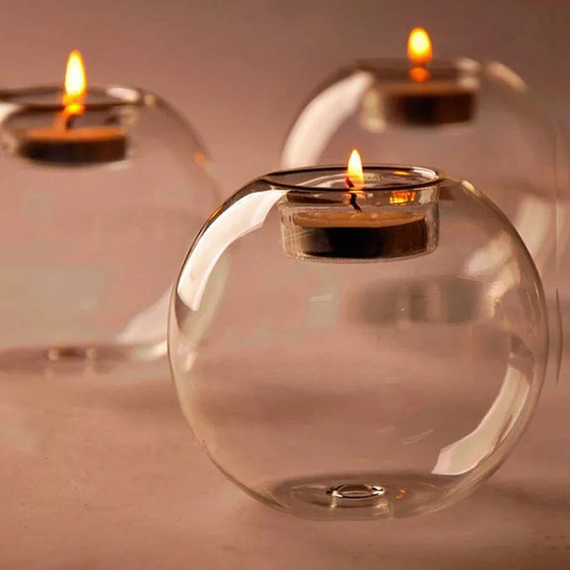 Elegant Round Glass Candle Holders for Weddings, Holidays & Home Decor