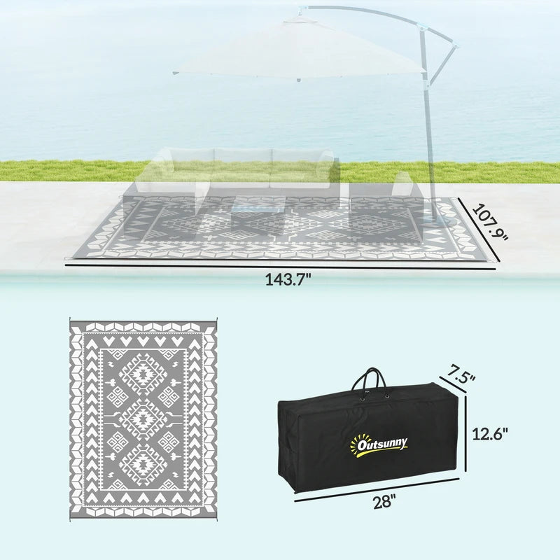 Large Outdoor Rhombus Patchwork Rug 9x12 ft Non-Slip Patio Floor Mat