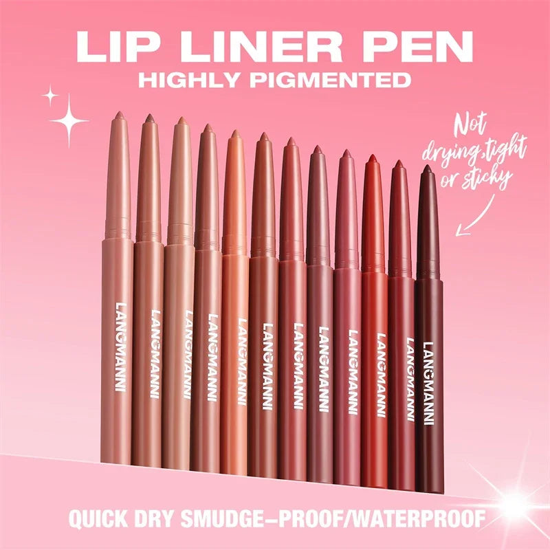 Waterproof Lip Liner Pencil Set - Matte Long-Lasting Lip Makeup with 12 Colors