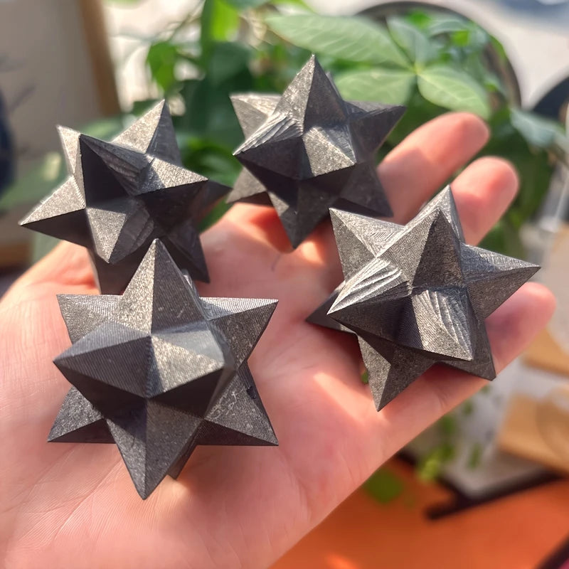 Shungite Merkaba Mineral Geometric Home Decor - Hand Carved Bohemian Gift