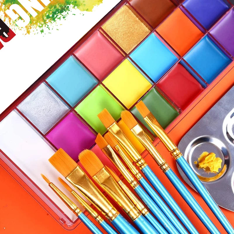 20 Color Oil-Based Body Painting Kit with 10 Brushes - Non-Toxic Face & Body Art for Halloween & Parties