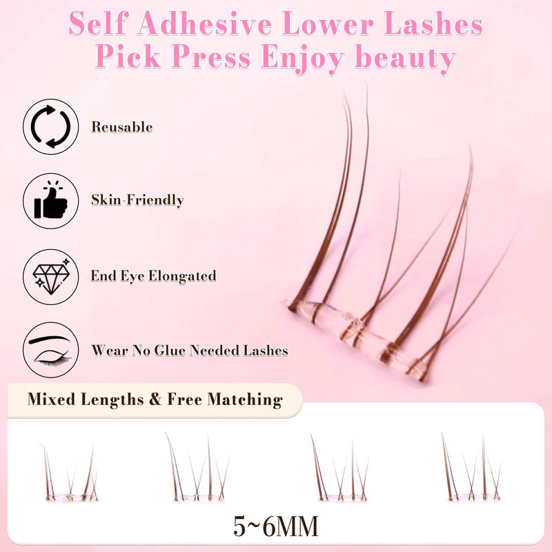 DIY Press-On No Glue Eyelash Extensions - 5 Rows Brown Natural Look 60pcs