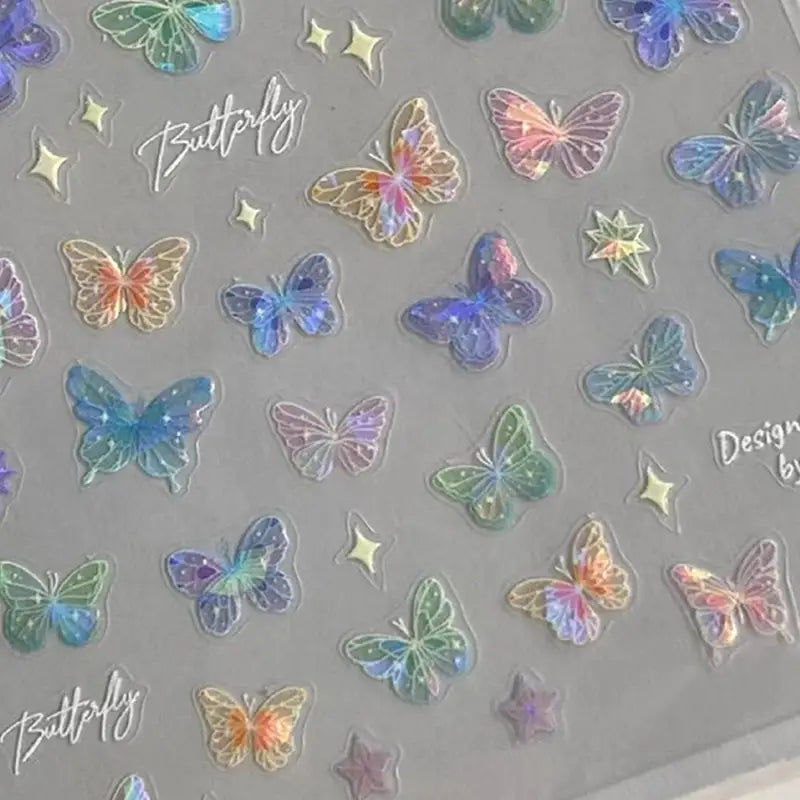 Butterfly Nail Stickers Set - Iridescent Textured Self-Adhesive Decals for DIY Manicure