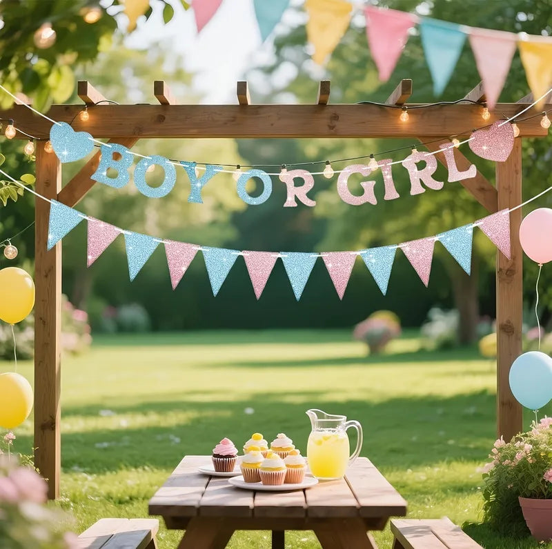 Gender Reveal Banner Decorations for Baby Shower Pink Blue Baby Reveal Supplies