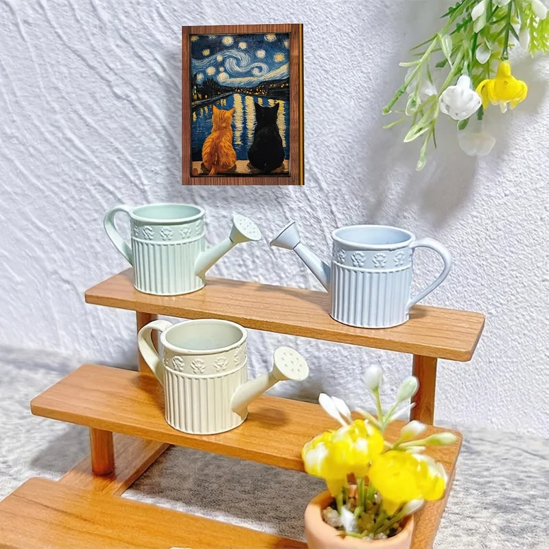 Starry Night Cats Mini Art Print with Wooden Frame - Wall Decor for Tiny Spaces