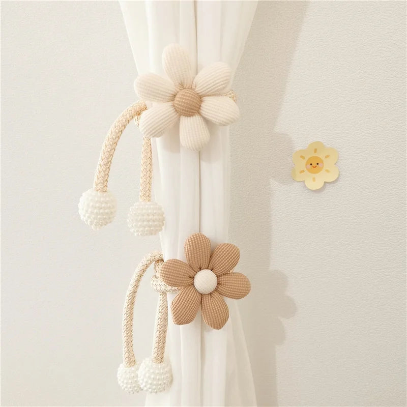Nordic Style 3D Flower Pearl Curtain Tiebacks 2Pcs for Children's Room Decor