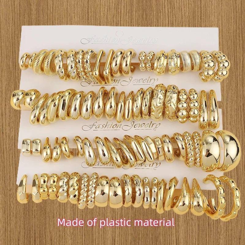 Fashion Earrings Set 10/40 Pairs Ladies Jewelry with Gold-Plated Plastic Material