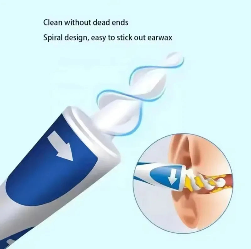 Blue Silicone Spiral Ear Wax Remover Tool with Reusable Tips - Washable & Safe