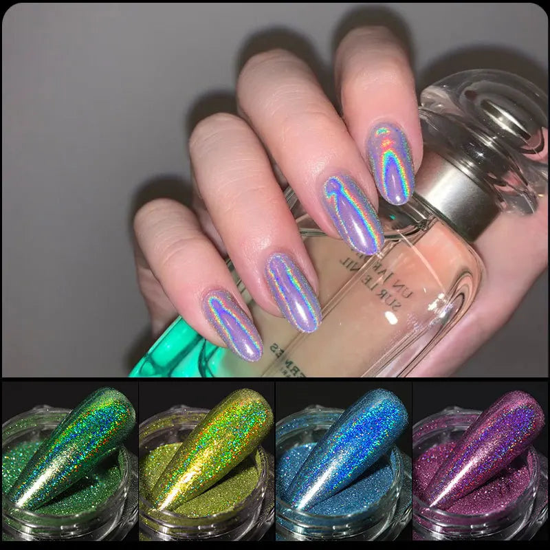 Holographic Nail Art Glitter Powder Set - Ultra-Fine Laser Chrome Pigment 0.5g Each