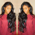 Brazilian Body Wave Human Hair Wigs with Pre-Plucked Hairline & Lace Front, Natural Black